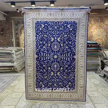 Yilong 4'x6' персидский шелковый ковер Синий Домашний Декор Цветочный Шелковый ковер ручной вязки(HF305B