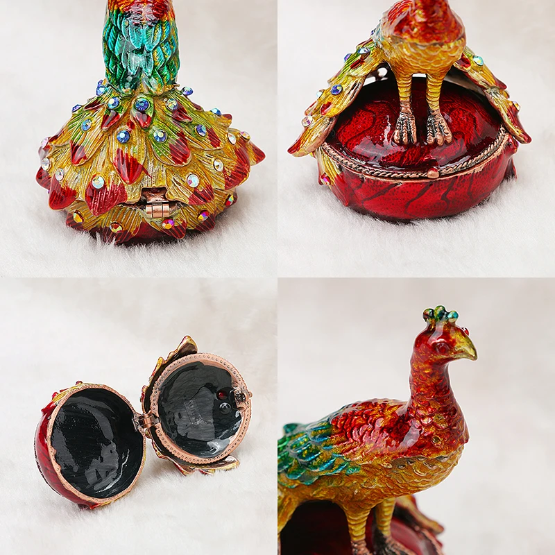 H&D 6 styles Handmade Bejeweled Peacock Trinket Boxes Hinged Metal Ring Holder Jewelry Collectible Wedding Home Christmas Decor