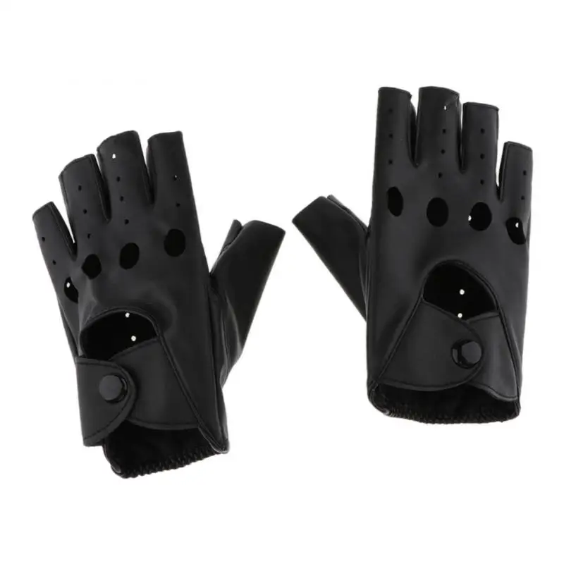 Women Mens PU Leather Punk Rock Style Half Finger Hollow Holes Gloves