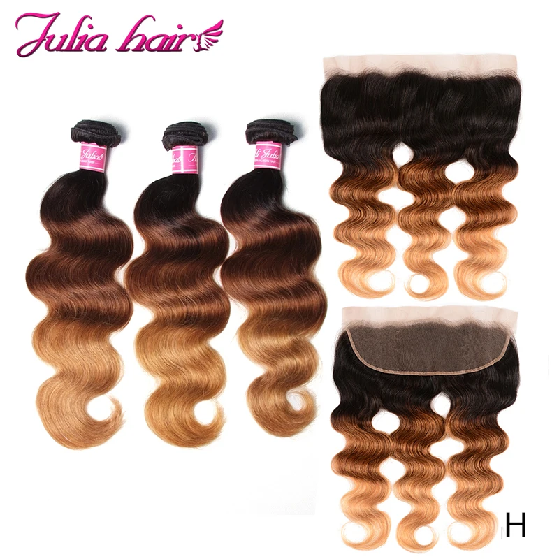 Ali Julia Hair Ombre Body Wave Human Hair 3 Bundles With Frontal High Ratio Brazilian Remy Hair