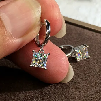 

Luxury 925 Sterling Silver Dangle Earrings for Women Elegant Square Zircon Crystal Earrings Bride Wedding Earrings Fine Jewelry