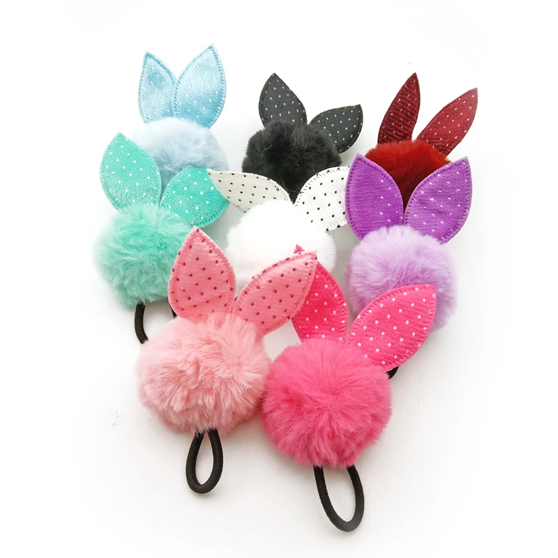 

Lot 2Pcs Faux Rabbit Fur Ball Elastic Hair Band Cute Girls Children Rabbit Ear Pompom Hair Rope Accessories