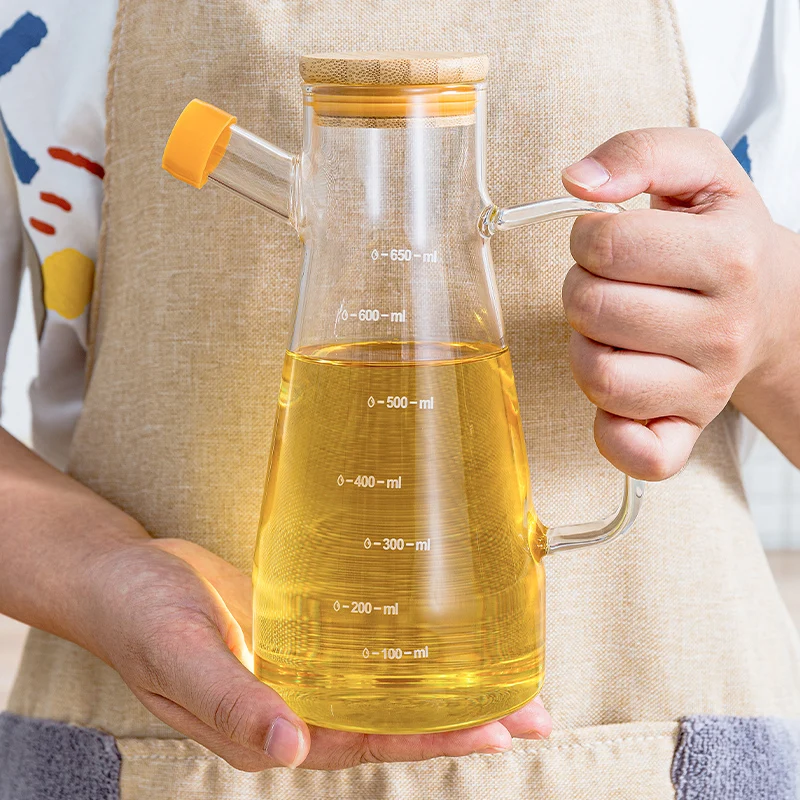 

Transparent Measuring Cup Glass Oil Bottle With Lid Heat-Resistant Sealed Soy Sauce Bottle Vinegar Set Kitchen Storage Supplies