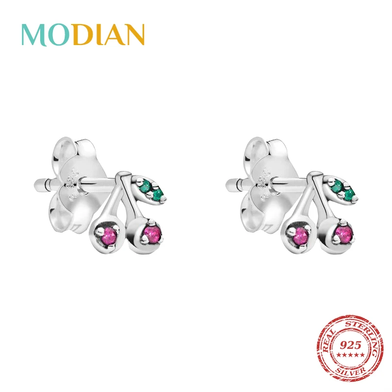 Modian, новинка, распродажа, 925 пробы, серебро, Свежая Вишня, миниатюрные серьги-гвоздики для женщин, модные, классические, серебряные, рождественский подарок, ювелирное изделие