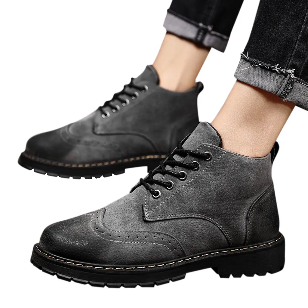 Мужская мода ретро простой цвет матовая текстура с круглым носком уличные кроссовки проколы ботинки промышленные ботинки для мужчин