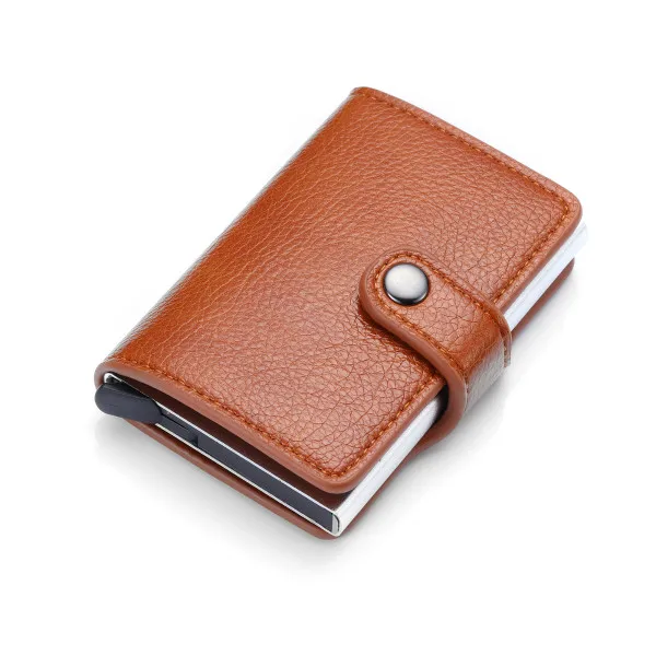 Brown YM0609 Bycobecy держатель для карт бумажник на кнопке RFID Блокировка винтажные кошельки Кредитная карта всплывающая защитная карта чехол тонкий Противоугонный держатель ID - Цвет: Brown YM0609