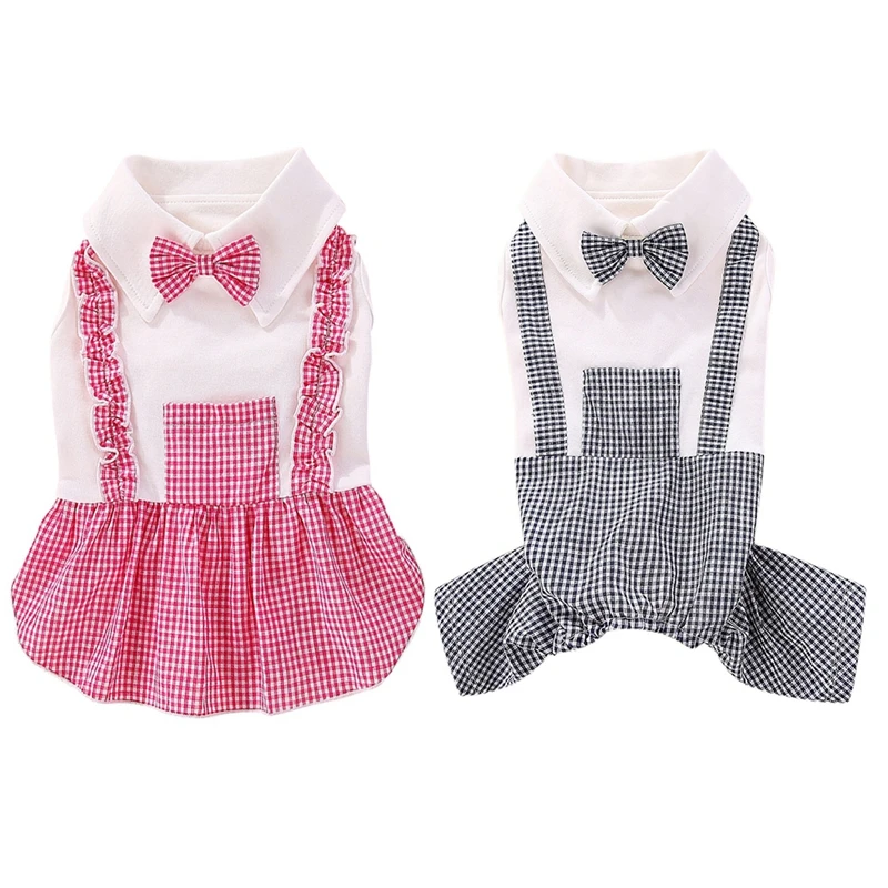 

Dog Girl Dress Fashion Skirt Bowknot Sweety Dress Pet Dog Plaids Clothes Dog Boy Jumpsuits Small Medium Dogs Z