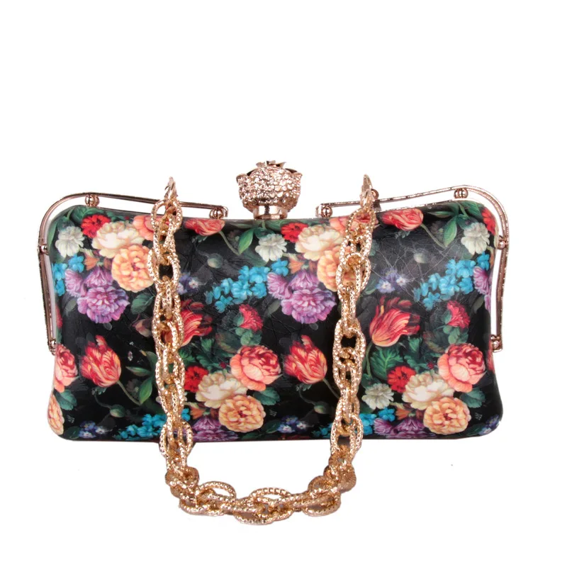 

Fashion Stereo Rose Printed Evening Bag Flower Pattern WOMEN'S Handbag Simple Leather Bag WOMEN'S Bag
