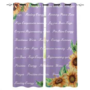 

Sunflower Healing Words Purple Window Curtains Living Room Kitchen Curtains for Bedroom Left and Right Biparting Open Curtains