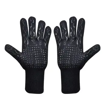 

1 Pair Heat Resistant Microwave Mitts Kitchen Silicone Oven Gloves Grilling Tool for Home Restaurant (Black Torch Dotting Glue)