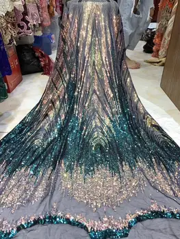 

2019 New French Nigerian sequins net lace,African tulle mesh Sequence lace fabric high quality for wedding dress 5yards/lot