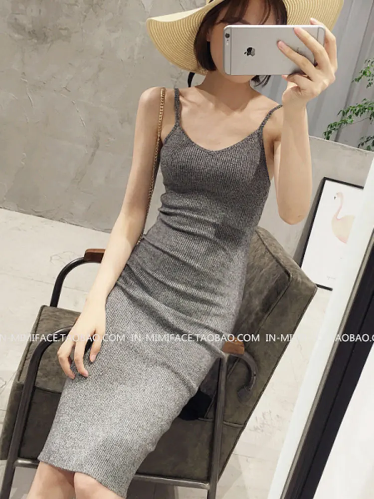 

Autumn Slim Fit Sheath Mid-length Vest Strapped Dress Dress Women Dress Elasticity Underwear Tight Base Skirt