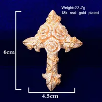 No Chain Cross Flower Necklaces & Pendant Gold Color Plated Bling Cubic Zircon Men's Hip Hop Jewelry 2