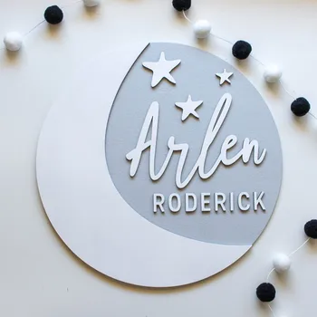 

Engraved 3D Moon And Stars Name Sign, custom baby boy name plaque, Baby Ornament, Gender Neutral Nursery Decor, Baby Shower Gift