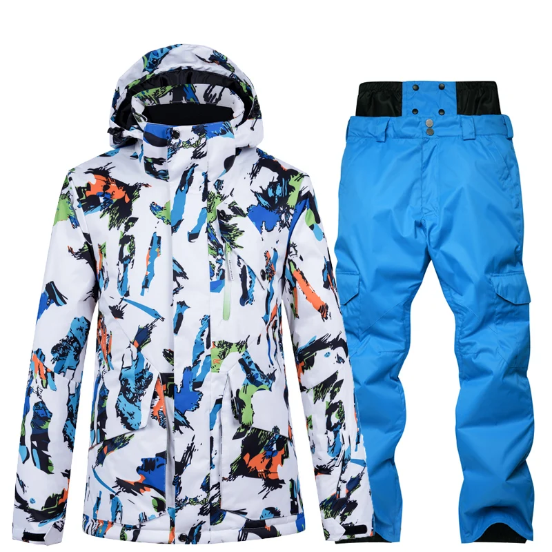 Мужские лыжные костюмы, Мужская лыжная куртка со штанами, мужская куртка для сноуборда и брюки, зимняя одежда для снега, мужские водонепроницаемые ветрозащитные костюмы - Цвет: set 1