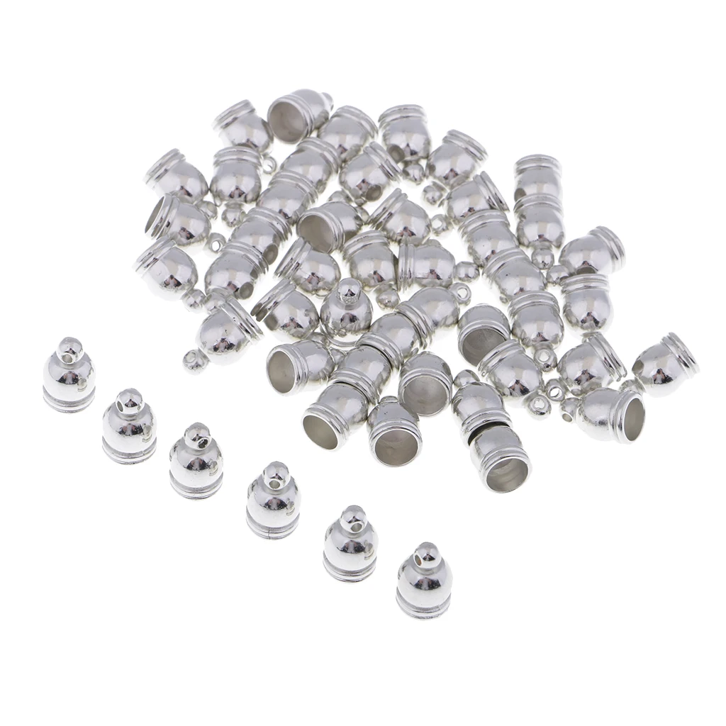 50 Pieces Silver Jewelry Tassel Caps Cord End Caps Tassel Crimp Connectors 6mm