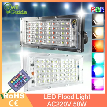 

LED Flood Light 50W RGB Led Floodlight Remote control COB chip LED street Lamp AC 220V 240V waterproof IP65 outdoor Lighting