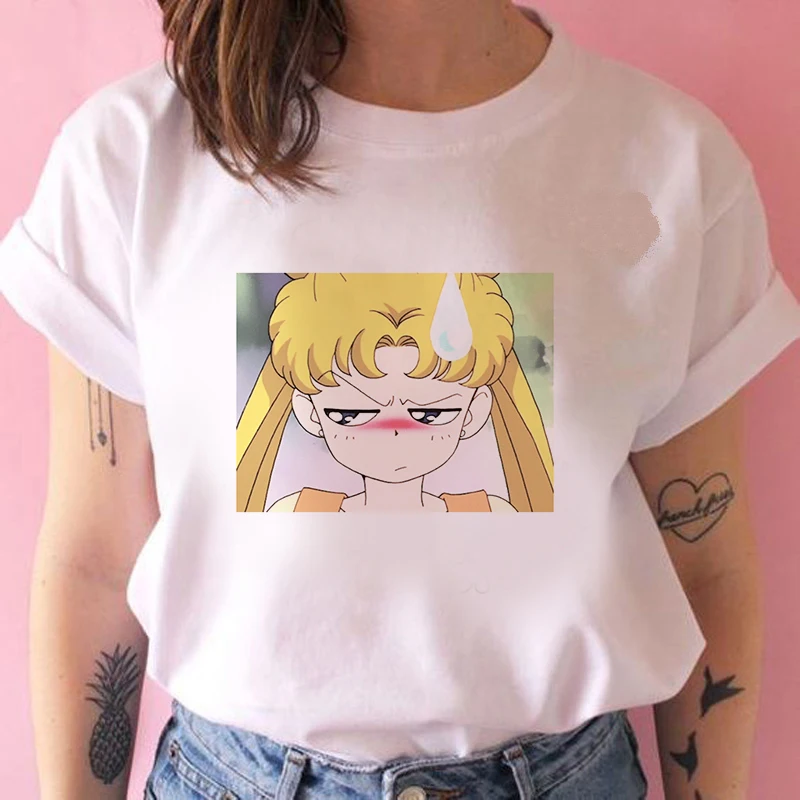 Beautiful girl with long hair T shirt Women Summer Casual Harajuku Girl Print Graphic T-shirt Short Sleeve Women Top