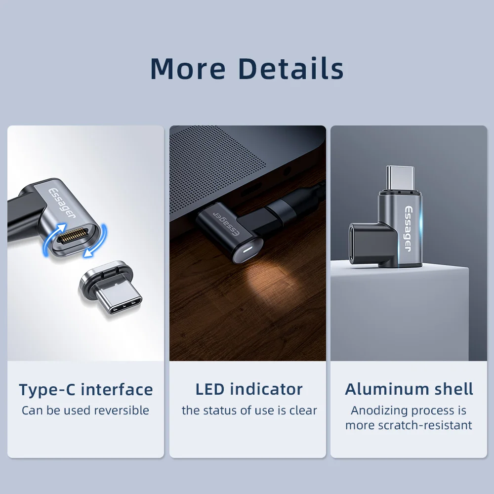 Essager 100W USB Type C To Type-C Magnetic Adapter USB-C Female Male Magnet Connector For Macbook Pro Air Laptop Phone Converter