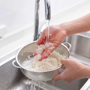 

Kitchen Stainless Steel Vegetables Rice Washing Basket with Handle Drain Basket Wash Rice Sieve Pot Colanders Fruit Strainer