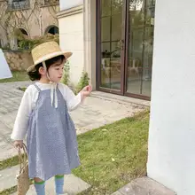 Платье в полоску в Корейском стиле для девочек, весенние хлопковые модные платья для маленьких девочек, детская одежда, От 1 до 6 лет