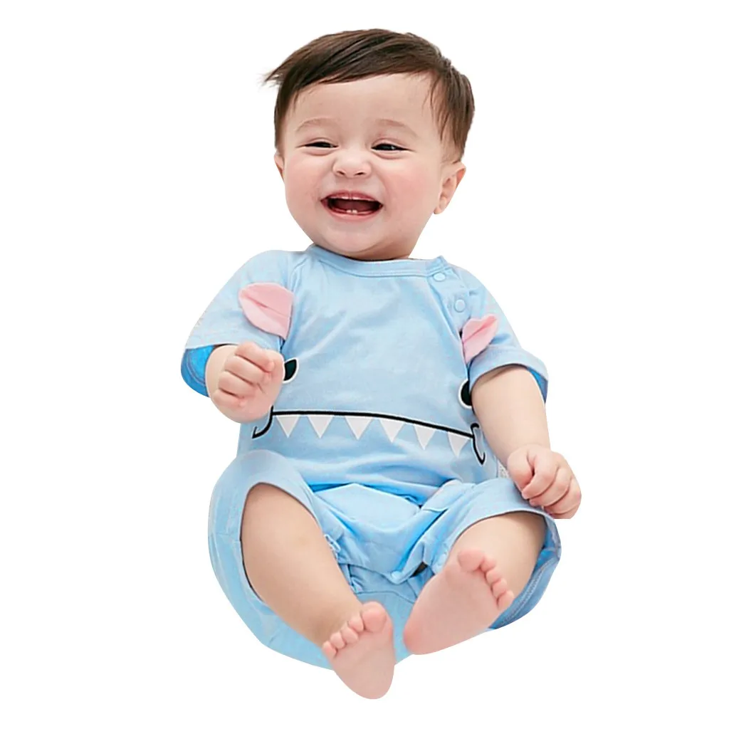 Модное боди для новорожденных с круглым вырезом; одежда с короткими рукавами для малышей; одежда для малышей с мультяшными рисунками на пуговицах; летняя одежда для малышей; Bebek Giyim# PY