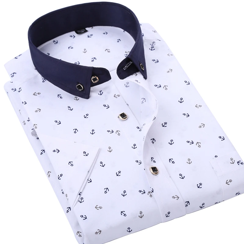 Aoliwen-Camisa estampada de manga corta para hombre, Camisa ajustada para hombre, transpirable, ligera, cómoda, informal, de verano