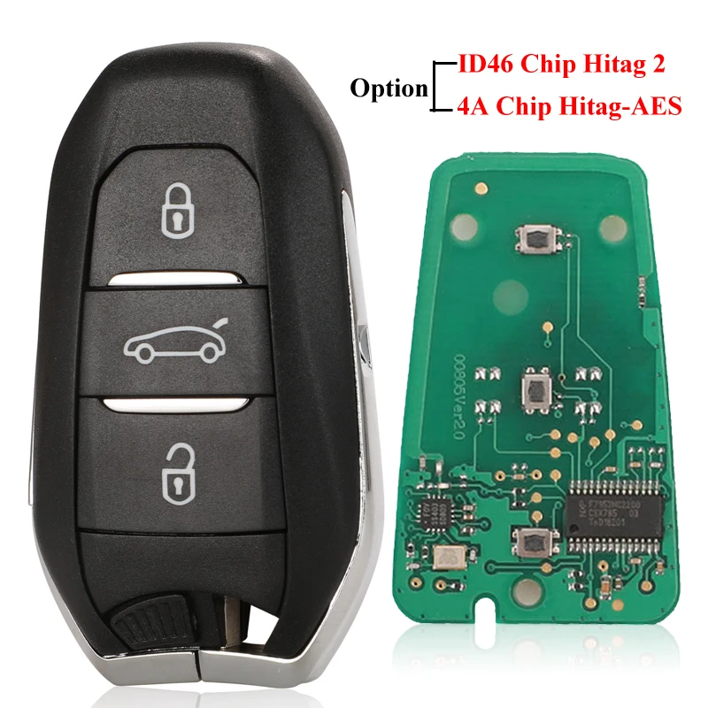 

jinyuqin Smart Keyless Go Remote Key 3 Buttons 433MHz 4A PCF7945 ID46 chip for Peugeot 308 408 508 5008 Emergency key HU83/VA2
