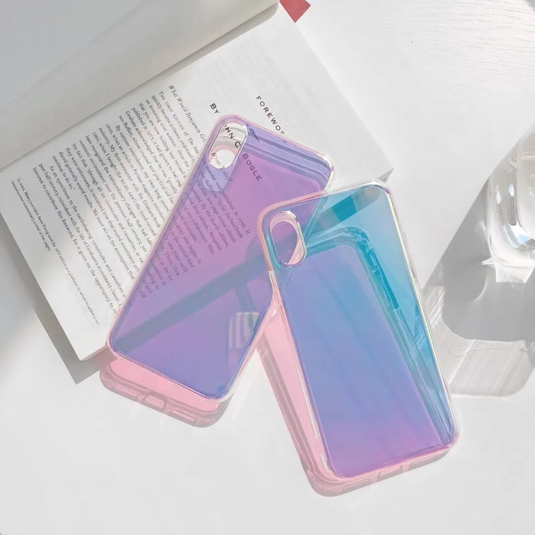 

Glossy Gradient Colorful Aurora Transparent Mirror Hard Thin Phone Case for XS Max XR X 10 8 Plus Back Cover Shell