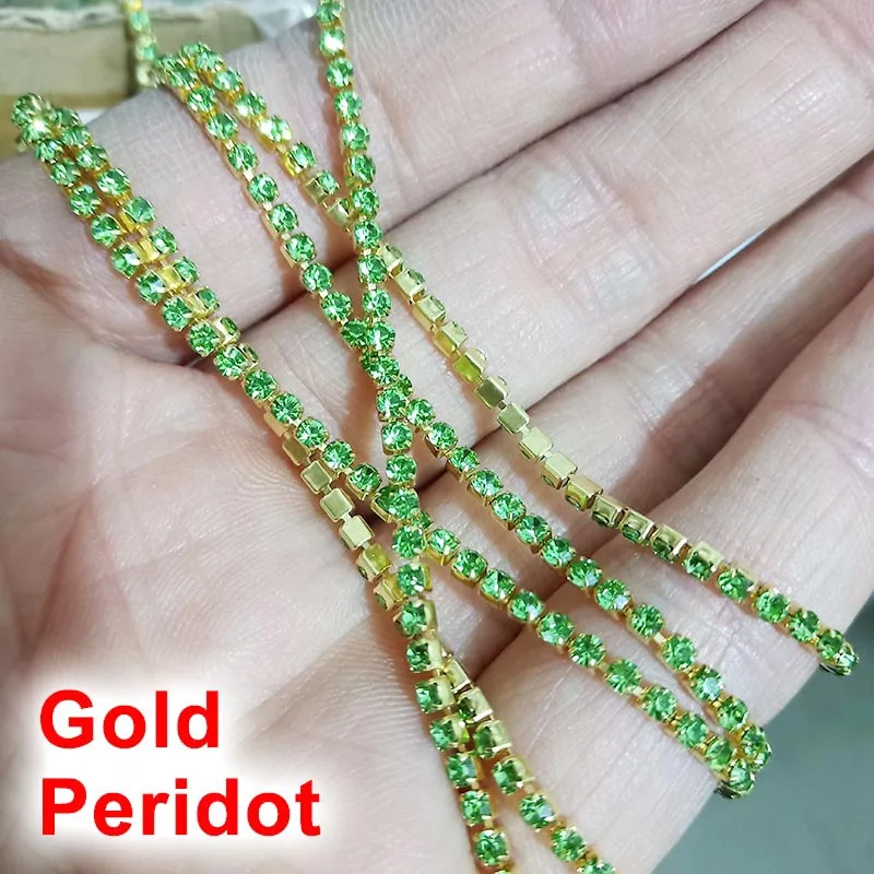 Multicolor rhinestone chain gold claw base chain ss6-ss12 3 yards for DIY clothing nail decoration rhinestone accessories,rhinestone chain,rhinestone claw