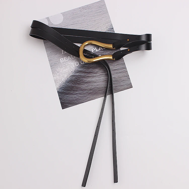 Женский черный ремень модный кожаный металлический u-образный с большой пряжкой сексуальный подиумный дизайнерский брендовый ремень короткий двойной пояс коричневый