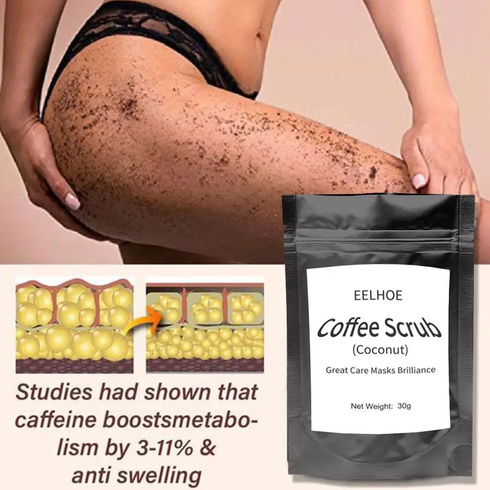 Aroma de coco Exfoliante para café, crema exfoliante corporal, sal del Mar Muerto para exfoliar y blanquear, anticelulitis hidratante, 30g