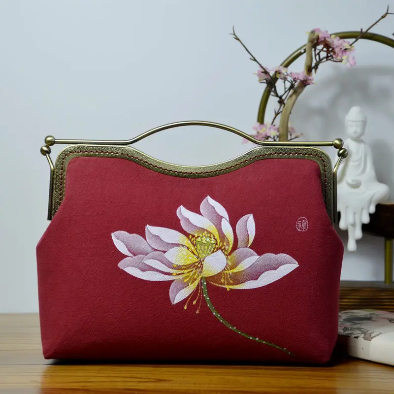 

High-End Origional Chinese-style Cheongsam Handbag Ethnic-Style Shoulder WOMEN'S Bag Retro Hand-Painted Shoulder Bag Oblique Bag