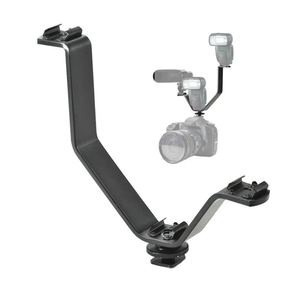 Heavy-Duty Camera Triple Mount Hot Shoe V Mount Bracket Video Accessory Triple Shoe Bracket for Video Monitors Microphones;