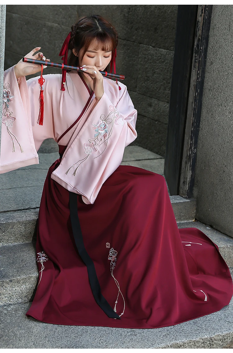 Hanfu Женская китайская одежда для народных танцев костюмы древней династии Тан китайские топы Юбки традиционная одежда для выступлений DN4132