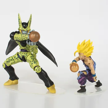

[Funny] 2pcs/lot Anime Dragon ball Super Saiyan Son Goku & Cell Combat version action figure Statue collection model kids gift