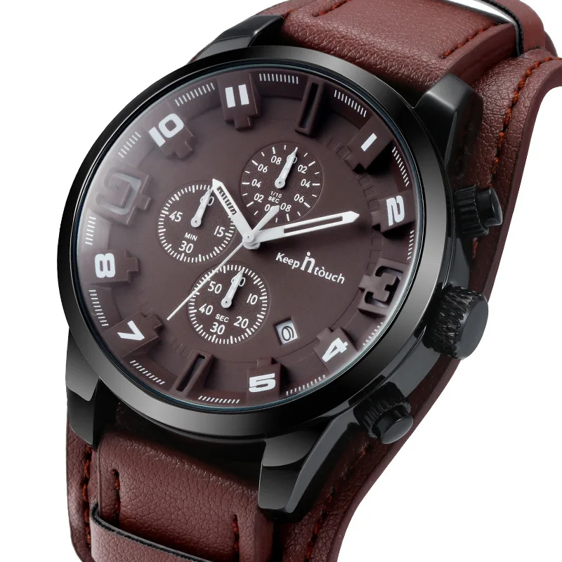 

Fashion Big Dial Military Sport Watch Men Waterproof Outdoor Chronograph Quartz Leather Watch Army Male Clock Relogio Masculino