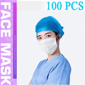

100pcs 3 Layer Mask Face Masks Disposable Anti-dust Meltblown Cloth Filter Protective Masks Dust Non-woven Ear Loop 50 Pcs 20pcs