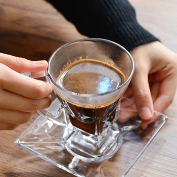 

Northern Europe Coffee Cup Saucers Suit Transparent Glass Coffee Mug Restaurant Espresso Cappuccino Milk Cup Black Tea Teacup