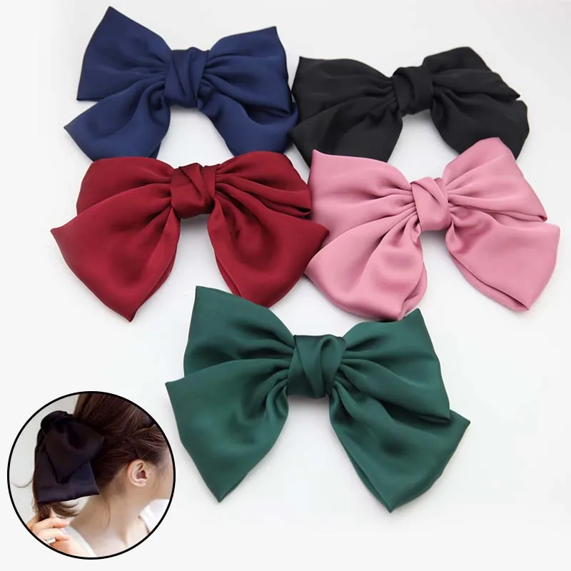 Fashion Solid Color Big Bow Hairpins Girls Lovely Popular Hair Clips For Women Hair Accessories Gift Red/Bule/Green/Black/Pink