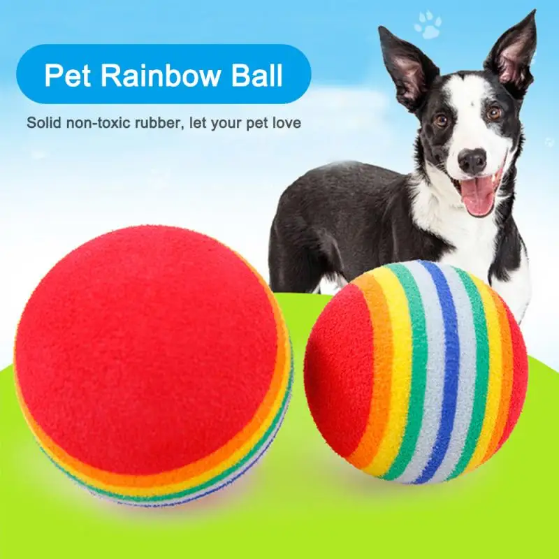 Rainbow Ball Pet Toys Colorful Foam Fetch Balls Soft Interactive Cat Dog Chew Balls EVA Ball Non-toxic Training Supplies