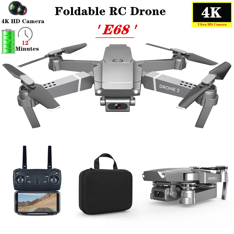 Мини Радиоуправляемый Дрон с 4K камерой широким углом обзора 1080P HD WIFI FPV E68