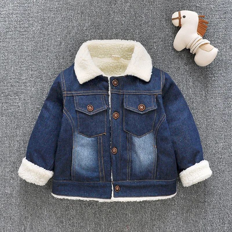 

2019 New Style Girls' Jean Jacket Brushed And Thick Autumn And Winter Male Baby Small CHILDREN'S Western Style Korean-style Fash