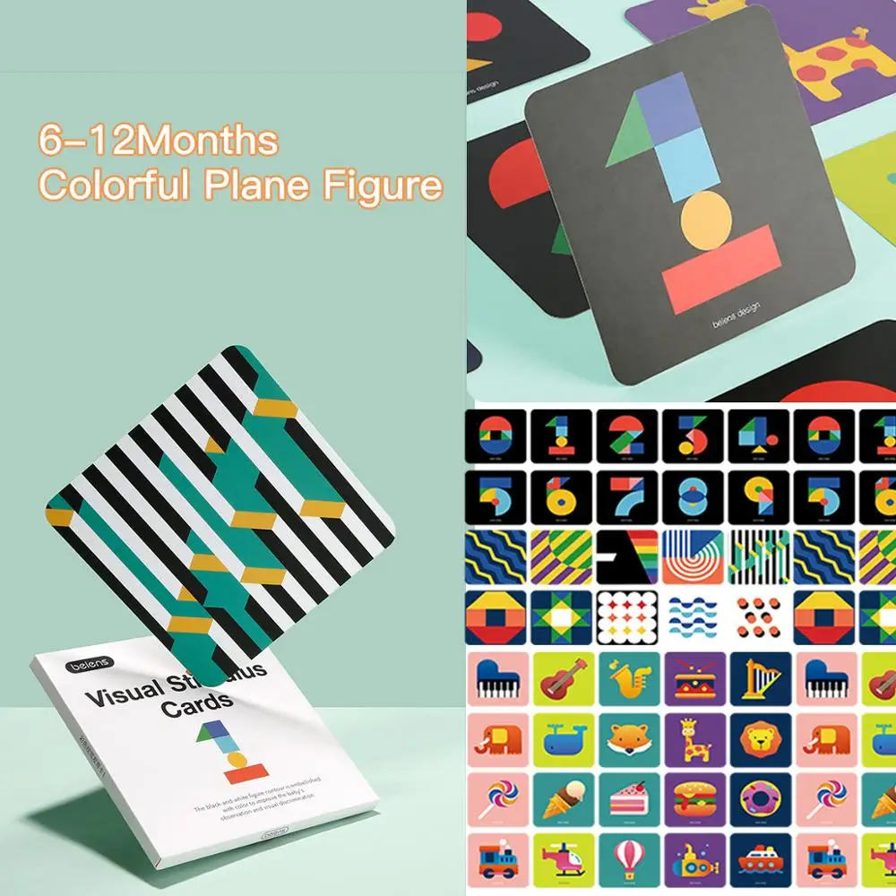 Beiens Baby Montessori Toys Pocket Flashcards for 0-36 Months Newborn Learning card Toys Children Early Educational Cognize Card