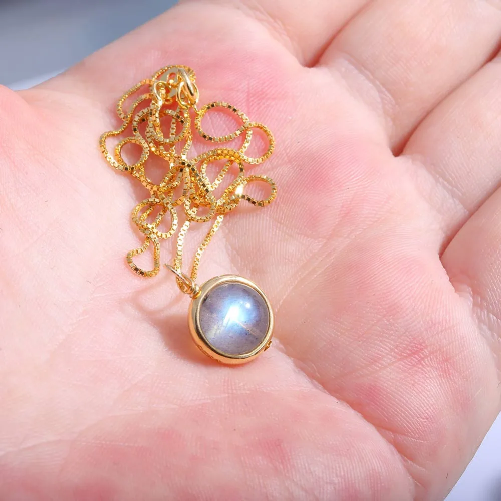 luxury 925 Sterling Silver Natural Labradorite Stone Pendant Necklace For Women Gold Color Fine Jewelry bijoux femme
