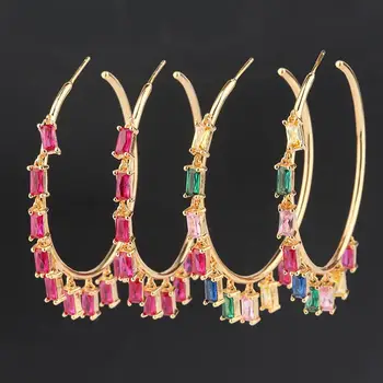 

E Large Circle Hoop Earrings for Women Gold Color Rhinestone Boho Geometric C Shape Dangle Earring Jewelry 2019