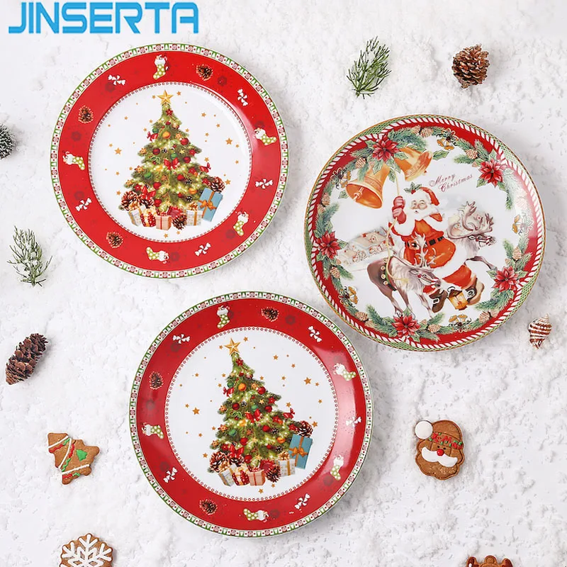 JINSERTA Merry Christmas керамическая тарелка блюдо посуда десерт фруктовый торт закуски тарелка Западный Стейк Салат декоративный поддон подарки