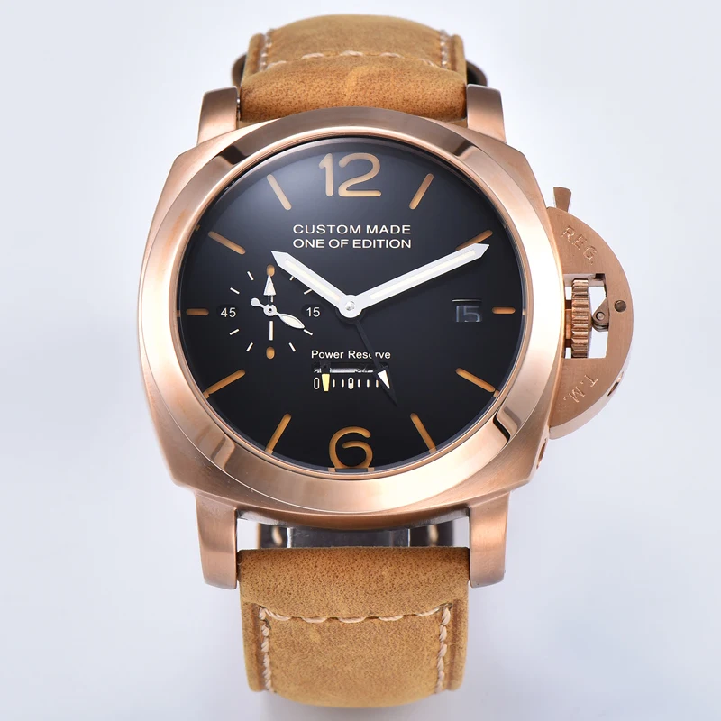 

Parnis 44mm Automatic GMT Mechanical Watch Men Leather Strap Power Reserve Luminous Military Waterproof Men Watch CM109