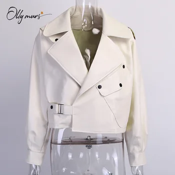 

OllyMurs New Fashion Style PU Leather Women Short Loose Coat Spring Autumn Casual Long Sleeves Women Jacket Ladies Top Clothes