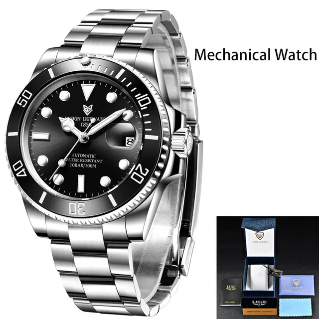 2022 LIGE Watch Men Automatic Mechanical Tourbillon Clock Fashion Sapphire Glass 316L Steel 100 Waterproof Watches NH35 Movement 